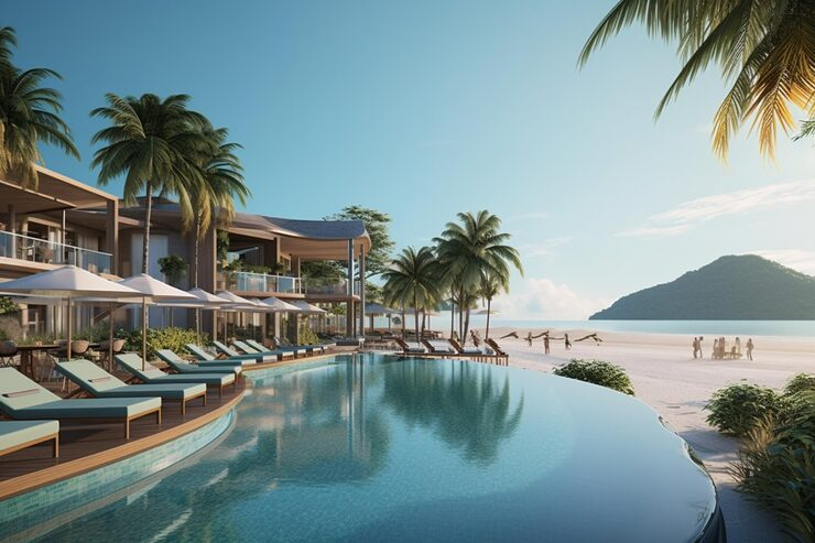 Luxury beachfront resort with pool